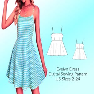 CLEARANCE Spaghetti Strap Circle Skirt Short Dress Sewing Pattern PDF | Sizes 2-24 | Easy DIY Dress for Summer