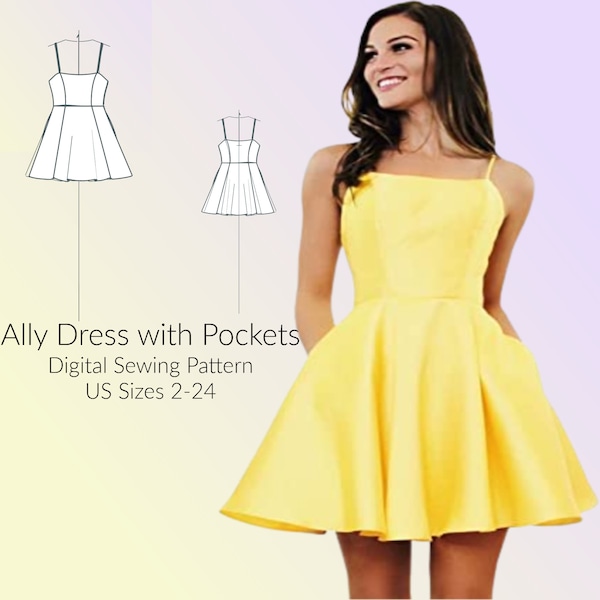 Ally Dress with Pockets DIGITAL PDF sewing pattern, US Sizes 2-24