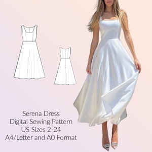 Midi Sleeveless Midi Dress DIGITAL PDF sewing pattern, US Sizes 2-24