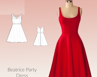 Beatrice Party Dress Circle Skirt DIGITAL PDF sewing pattern, US Sizes 2-24
