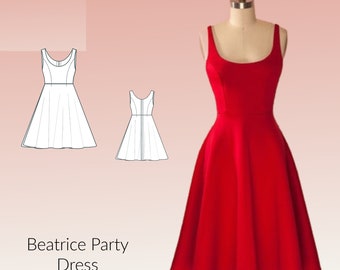 Party Dress, Circle Skirt, Sleeveless dress, Classic dress DIGITAL PDF sewing pattern, US Sizes 2-24