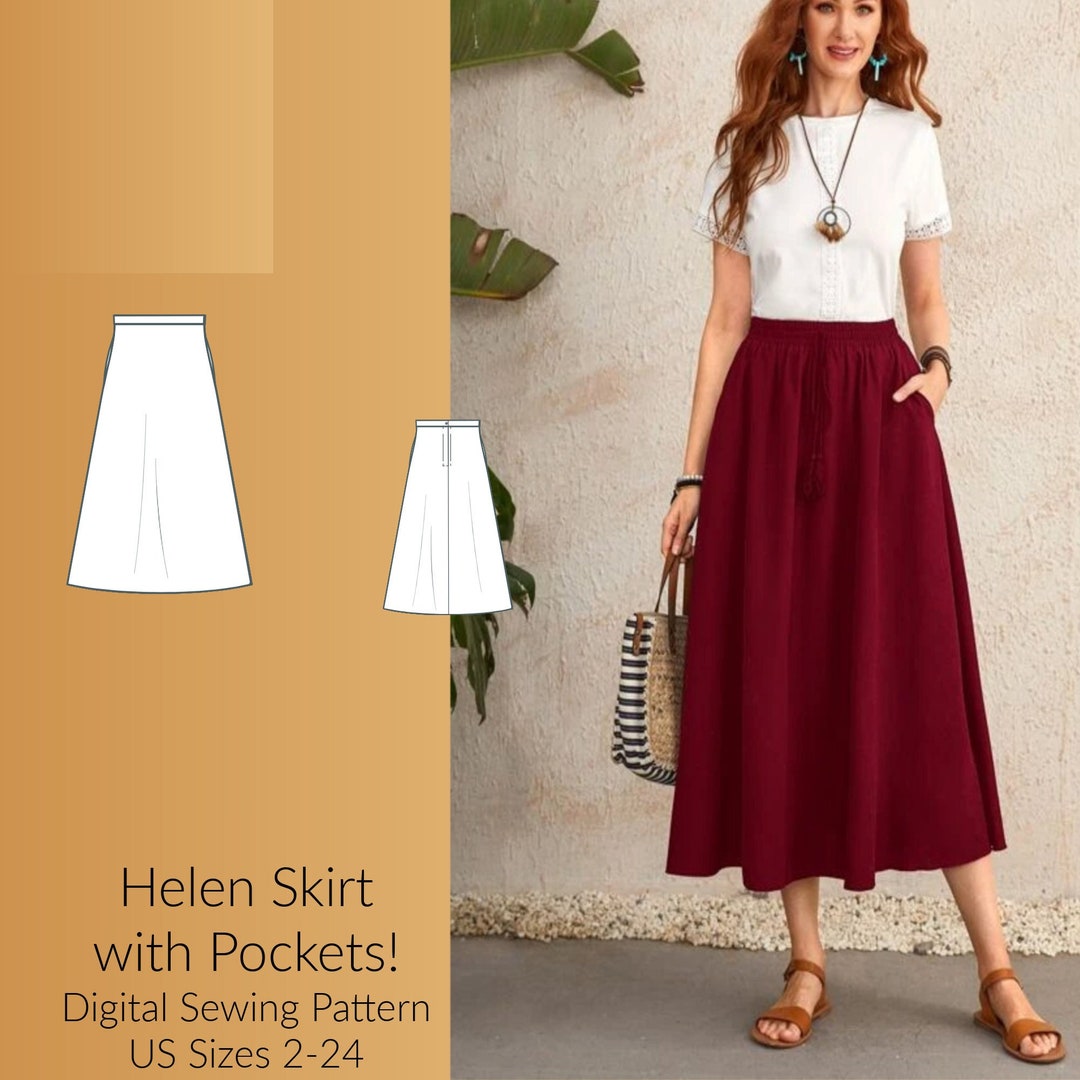 Helen Skirt With Pockets Digital Sewing Pattern, US Sizes 2-24, DIGITAL ...
