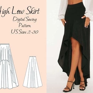 High-Low Skirt Digital Sewing Pattern, US Sizes 2-30, DIGITAL Pattern, sewing PDF