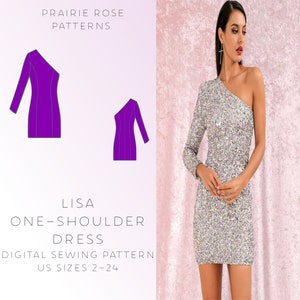 Lisa One Shoulder Tight Bodycon Dress DIGITAL Sewing Pattern, US Sizes 2-24, PDF, A4/Letter Format, A0 Format