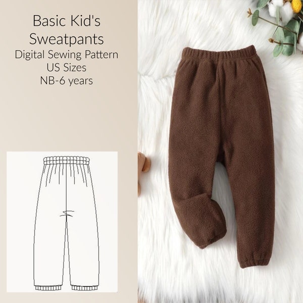 Kids Jogger pants Digital Sewing Pattern, Knit Sweat Pants Pattern, US Sizes Newborn-6yrs, DIGITAL Pattern, sewing PDF