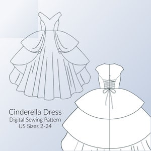 Adult Cinderella Dress Digital Sewing Pattern, Tiered Skirt Costume Pattern Sizes 2-30, PDF Instant Download