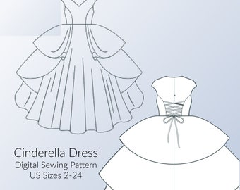 Adult Cinderella Dress Digital Sewing Pattern, US Sizes 2-30, DIGITAL Pattern, sewing PDF