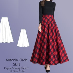 Full Length Circle Skirt Digital Sewing Pattern, US Sizes 2-24, DIGITAL Pattern, sewing PDF