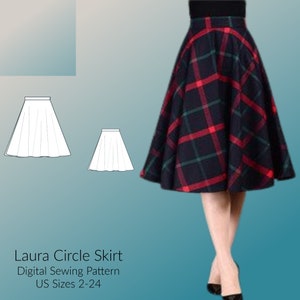 Laura Circle Skirt Below the Knees Digital Sewing Pattern, US Sizes 2-24, DIGITAL Pattern, sewing PDF, A4 format, A0 format