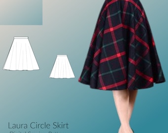 Laura Circle Skirt Below the Knees Digital Sewing Pattern, US Sizes 2-24, DIGITAL Pattern, sewing PDF, A4 format, A0 format