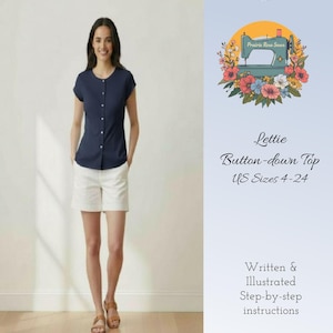 Strickmuster Kurzarm Button-Down Top Schnittmuster PDF | Digitalschnittmuster US-Größen 2-24 | Einfache Nähanleitung für Anfänger