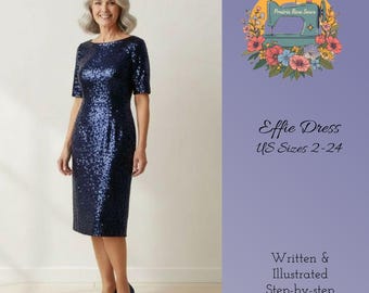 Patrón de costura DIGITAL en PDF para vestido clásico Effie, vestido de novia, vestido de madre de la novia, tallas 2 a 24 de EE. UU.