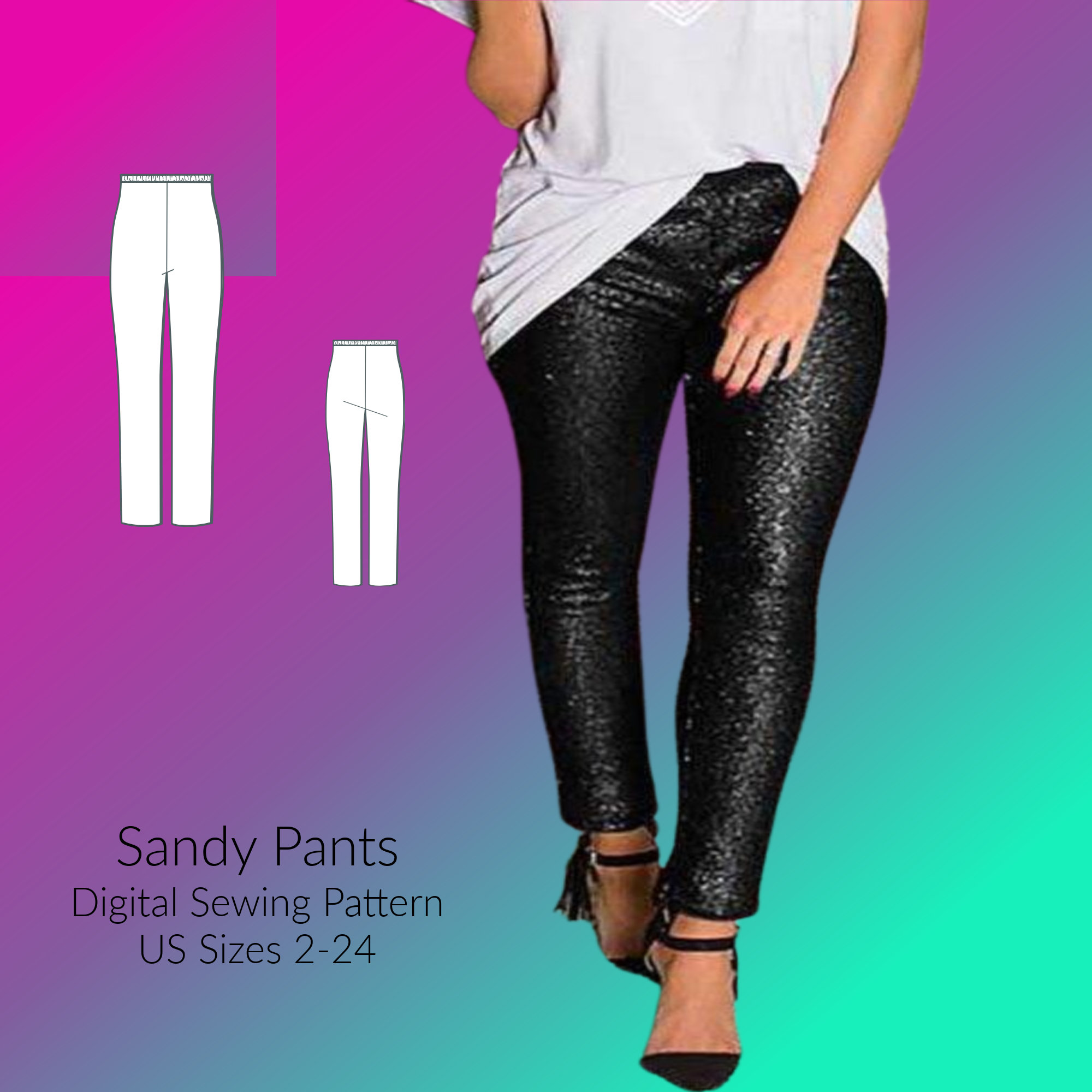 Sandy Pants With Elastic Waist Digital Sewing Pattern, US Sizes 2-24,  DIGITAL Pattern, Sewing PDF 