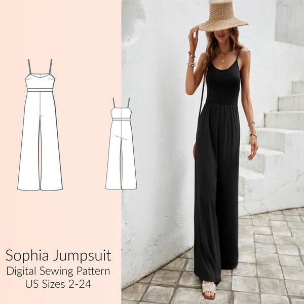 Sophia Jumpsuit DIGITAL Sewing Pattern US Sizes 2-24 PDF