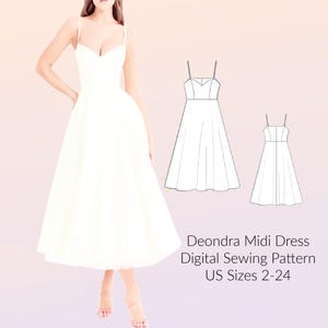 Spaghetti Strap Midi Dress Sewing Pattern PDF | Sweetheart Circle Skirt | US Sizes 2-24 | Digital Download