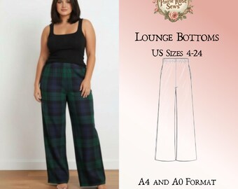 Lounge pants pattern, Pajama Pants Digital Sewing Pattern, Knit Lounge Pants Pattern, US Sizes 2-30, DIGITAL Pattern, sewing PDF
