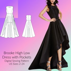 High Low Dress, Sleeveless Dress, Formal Wear, Mother of the Bride dress Digital Sewing Pattern, US Sizes 2-24, DIGITAL Pattern, sewing PDF