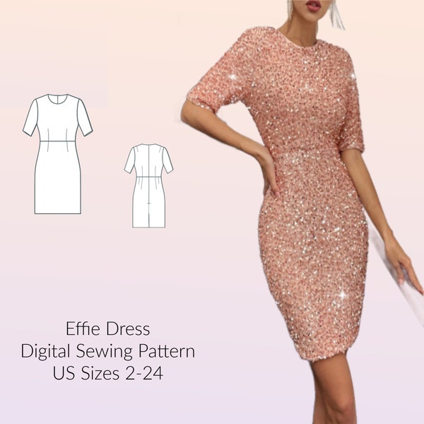 Effie Classic dress, bridal dress, mother of the bride dress DIGITAL PDF sewing pattern, US Sizes 2-24