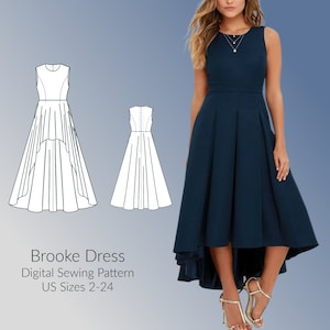 High Low Dress, Sleeveless Dress, Formal Wear, Mother of the Bride dress, Digital Sewing Pattern, US Sizes 2-24, DIGITAL Pattern, sewing PDF