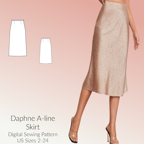 Daphne a-line Skirt Digital Sewing Pattern, US Sizes 2-24, DIGITAL Pattern, sewing PDF