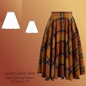 Laura Circle Skirt Below the Knees Digital Sewing Pattern, US Sizes 2-24, DIGITAL Pattern, sewing PDF