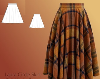 Midi Circle Skirt, Below the Knees Skirt Digital Sewing Pattern, US Sizes 2-24, DIGITAL Pattern, sewing PDF