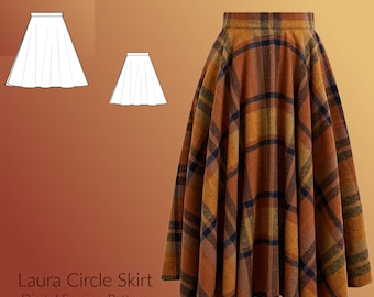 Laura Circle Skirt Below the Knees Digital Sewing Pattern, US Sizes 2-24, DIGITAL Pattern, sewing PDF