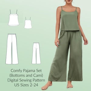 Pajamas Sewing Pattern, Knit Lounge Pants Pattern, Pajama top pattern US Sizes 2-24, DIGITAL Pattern, sewing PDF