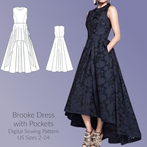 Brooke High Low Dress, Sleeveless, Digital Sewing Pattern, US Sizes 2-24, DIGITAL Pattern, sewing PDF