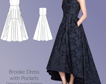 CLEARANCE High Low Dress, Sleeveless Dress, Mother of the Bride dress, Digital Sewing Pattern, US Sizes 2-24, DIGITAL Pattern, sewing pdf
