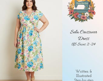 Patrón de costura DIGITAL en PDF para vestido con busto cruzado y falda fruncida, tallas 2-24 de EE. UU.