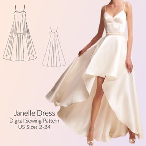 Janelle High Low Spaghetti Strap Dress, Digital Sewing Pattern, US Sizes 2-24, DIGITAL Pattern, sewing PDF