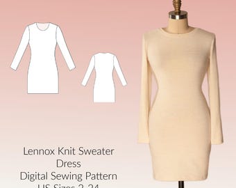 Above the Knee Dress: Knit Sweater Dress Digital PDF Sewing Pattern, Sizes 2-24, Casual & Stylish, Easy to Sew Guide