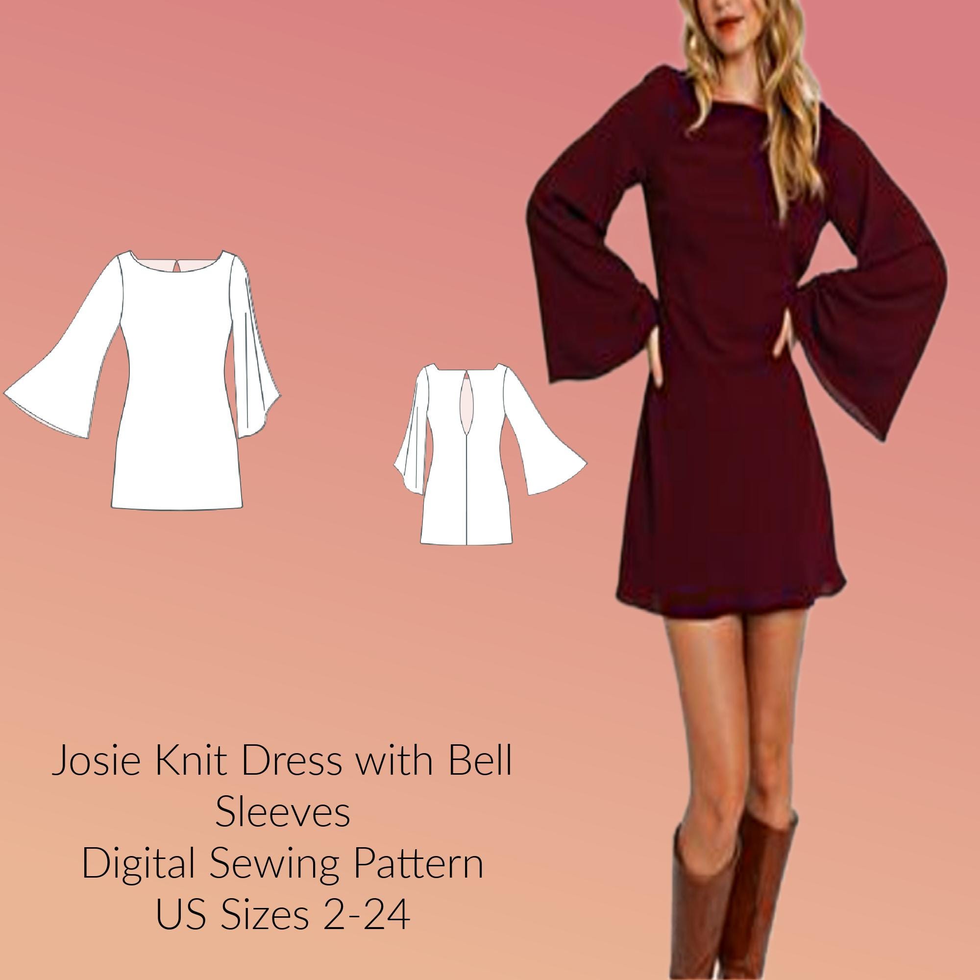Beginner Friendly Bell Sleeve Mini Dress PDF Sewing Pattern | Retro Knit  Dress With Keyhole Back | US Sizes 2-24 | Stylish Party Dress - Etsy