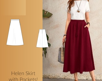 A-Line Skirt with pockets Digital Sewing Pattern, US Sizes 2-24, DIGITAL Pattern, sewing PDF