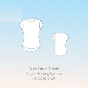 Basic Women&#39;s Short Sleeve Fitted T-Shirt Sewing Pattern | Digital PDF US Sizes 2-24 | Easy to Sew, Instant Download