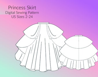 Princess Full Skirt Digital Couture Pattern, US Sizes 2-30, DIGITAL Pattern, PDF de couture