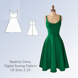 Beatrice Party Dress Circle Skirt DIGITAL PDF sewing pattern, US Sizes 2-24