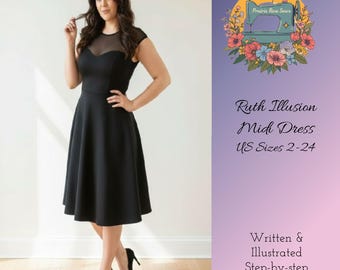 Patrón de vestido por encima de la rodilla / Top ilusión (PDF de costura digital) / Tallas 2-24 (EE. UU.) / Diseño moderno