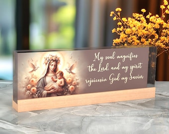Placa de la Virgen María para escritorio, placa acrílica personalizada, decoración de oficina, salmo, versículo bíblico, religioso, cristiano, Jesús, Dios, Señora de Guadalupe, regalo