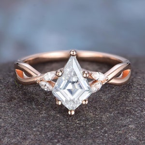 Kite Cut Moissanite Engagement Ring: Vintage Twist 14K Rose Gold