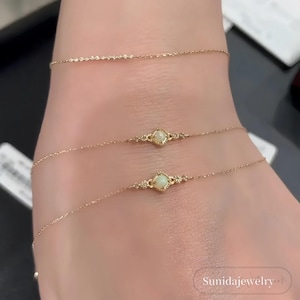 Dainty Opal Bracelet for Women S925 Sterling Silver Gold Plated Delicate White Opal Jewelry Gift for Her Birthday Bridesmaid Jewelry