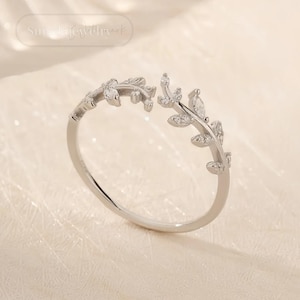 S925 Sterling Silver Leaf Open Ring Minimalist Nature Inspired Adjustable Fashion Jewelry