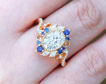 2ct Oval Moissanite Engagement Ring: Sterling Silver Halo Promise Ring