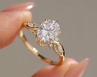 Oval Moissanite Engagement Ring: Leaf & Branch Design, Sterling Silver