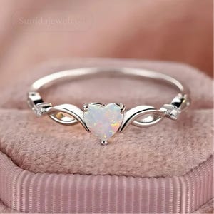 S925 Sterling Silber Herzform Opal Einstellbar Ring für Frauen Romantisches Geschenk