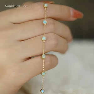 Dainty Opal Bracelet 925 Sterling Silver | Vintage-Inspired Minimalist Jewelry | Unique Gift for Her
