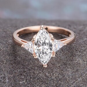 Vintage Marquise Moissanite Engagement Ring: Rose Gold Solitaire, Sterling Silver