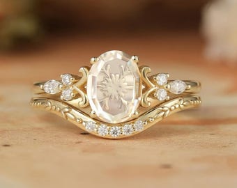 2.5CT Oval Moissanite Engagement Ring Set: Sterling Silver Bridal Jewelry