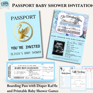 Paspoort babyshower uitnodiging set reisthema uitnodigen, bestemming babyshower nodigt instapkaart, luierloterij en babyshowerspellen